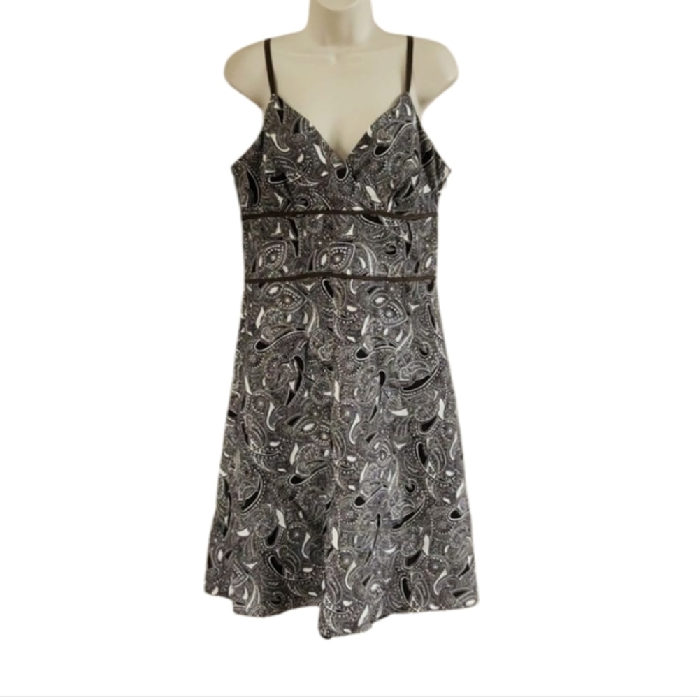 Ann Taylor Loft Midlength Flared Paisley‎ Brown V-Neck Womens Sleeveless Dress